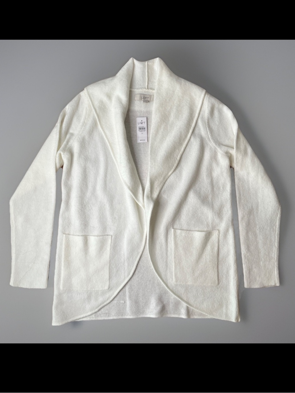 LOFT Cream Shawl Collar Open Cardigan with pockets. Size Medium